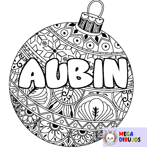 Coloraci&oacute;n del nombre AUBIN - decorado bola de Navidad