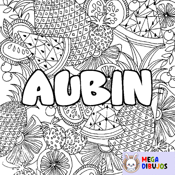 Coloraci&oacute;n del nombre AUBIN - decorado mandala de frutas