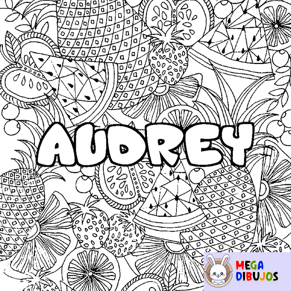 Coloraci&oacute;n del nombre AUDREY - decorado mandala de frutas