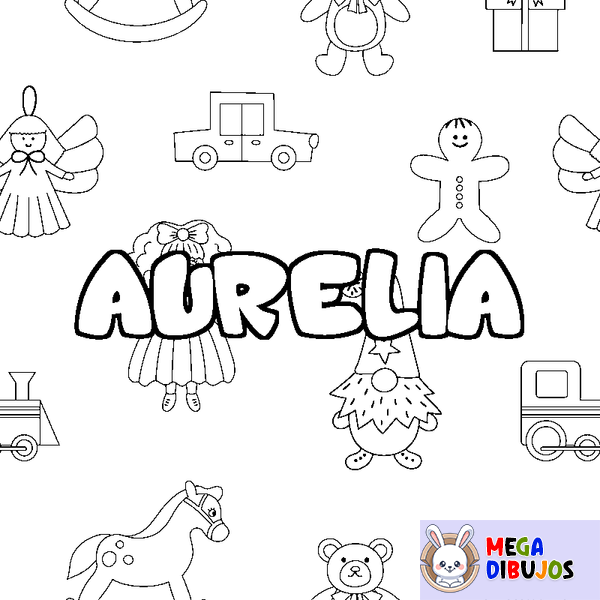 Coloraci&oacute;n del nombre AURELIA - decorado juguetes