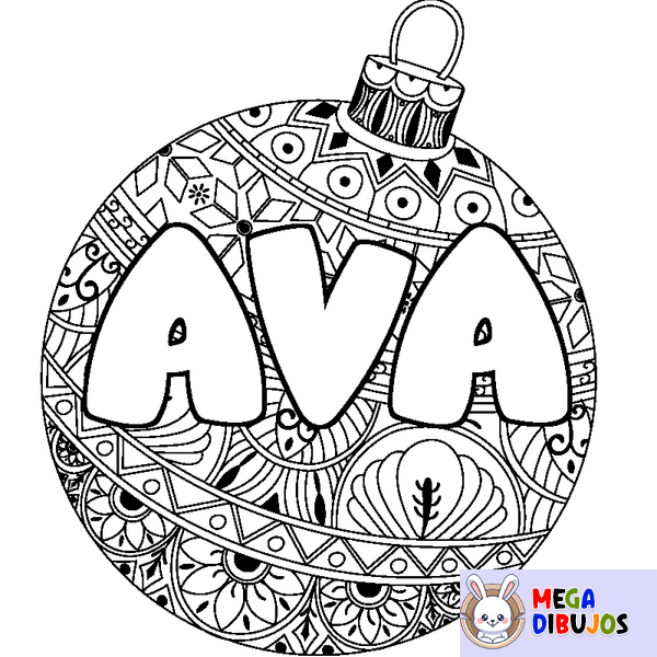 Coloraci&oacute;n del nombre AVA - decorado bola de Navidad