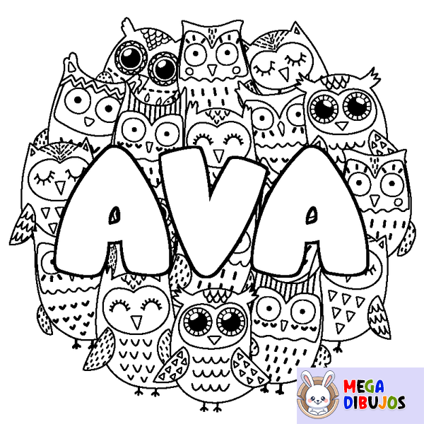 Coloraci&oacute;n del nombre AVA - decorado b&uacute;hos