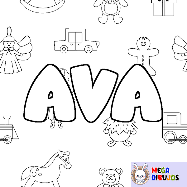 Coloraci&oacute;n del nombre AVA - decorado juguetes