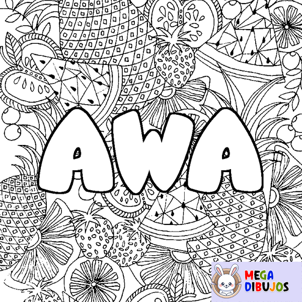 Coloraci&oacute;n del nombre AWA - decorado mandala de frutas