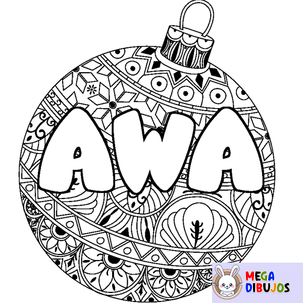 Coloraci&oacute;n del nombre AWA - decorado bola de Navidad