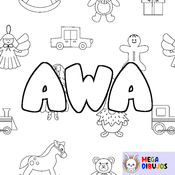 Coloraci&oacute;n del nombre AWA - decorado juguetes