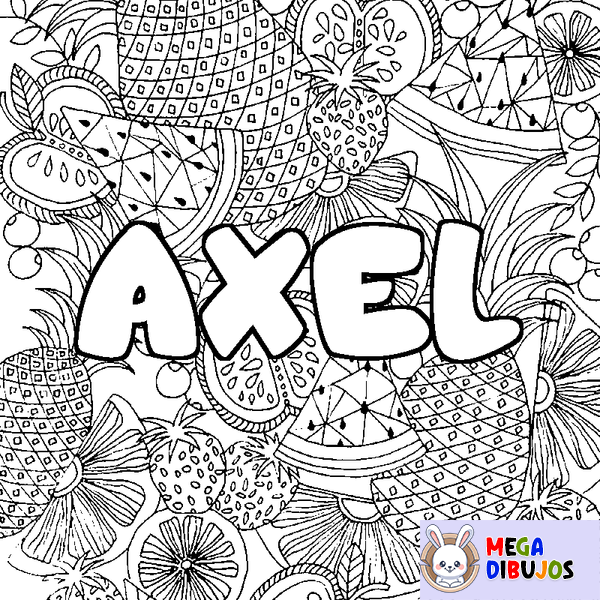 Coloraci&oacute;n del nombre AXEL - decorado mandala de frutas