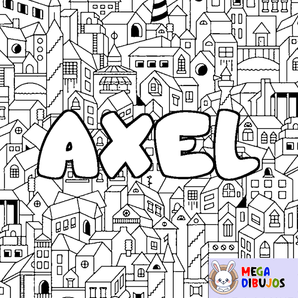 Coloraci&oacute;n del nombre AXEL - decorado ciudad