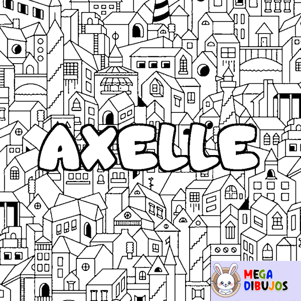 Coloraci&oacute;n del nombre AXELLE - decorado ciudad