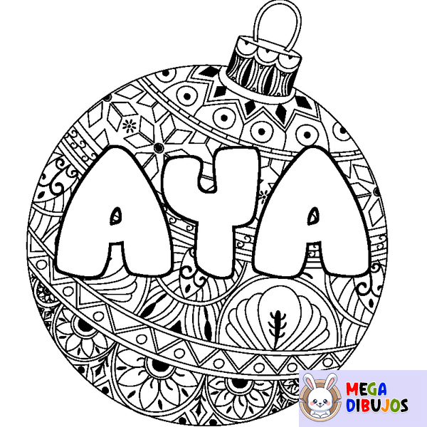 Coloraci&oacute;n del nombre AYA - decorado bola de Navidad