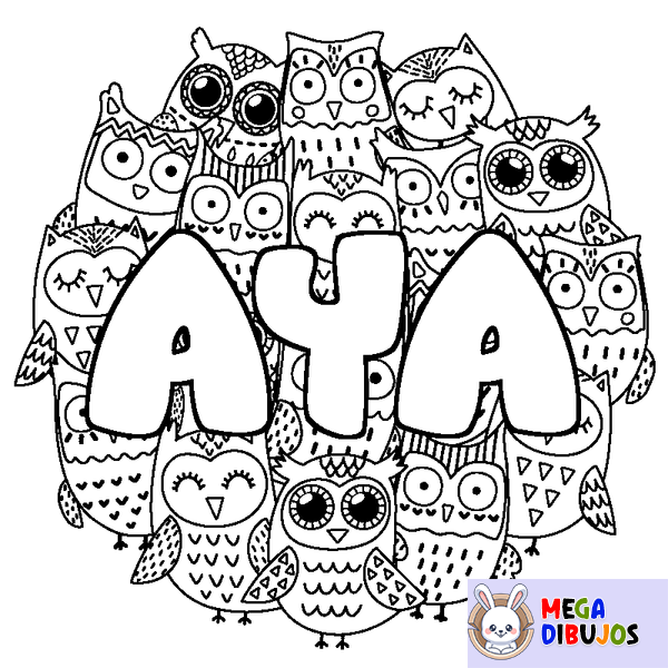 Coloraci&oacute;n del nombre AYA - decorado b&uacute;hos