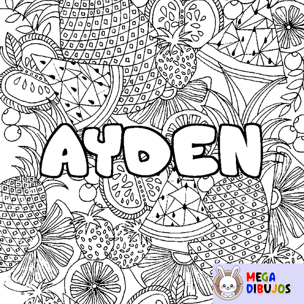 Coloraci&oacute;n del nombre AYDEN - decorado mandala de frutas