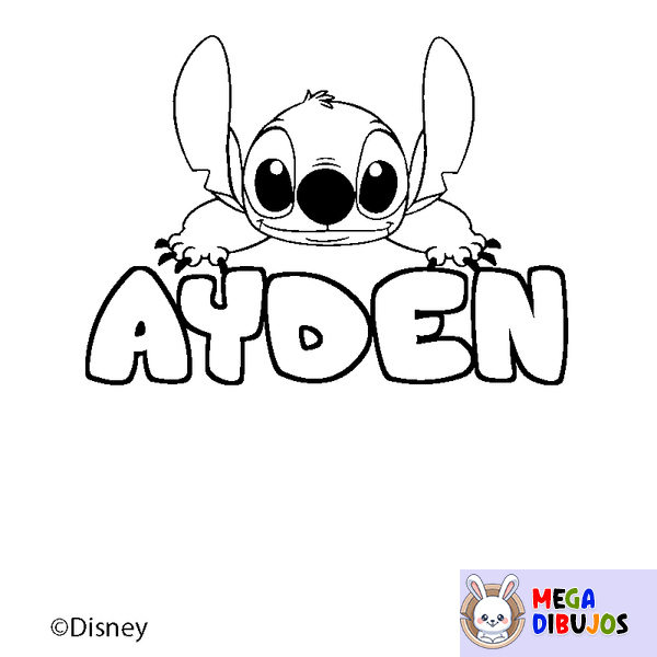Coloraci&oacute;n del nombre AYDEN - decorado Stitch