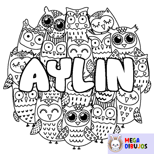 Coloraci&oacute;n del nombre AYLIN - decorado b&uacute;hos