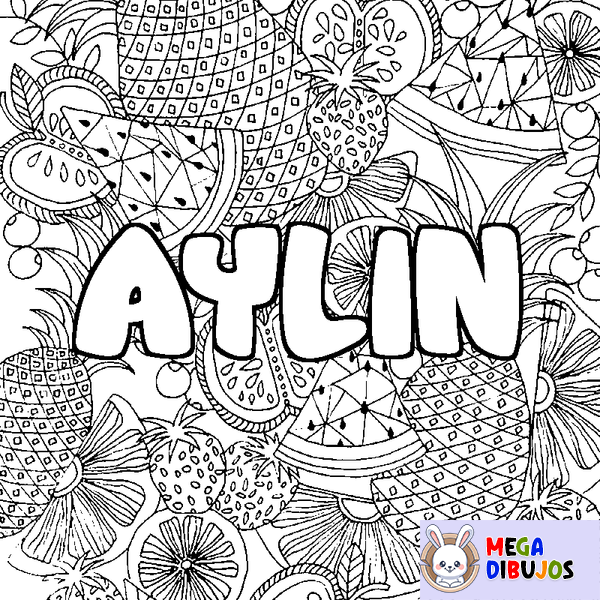 Coloraci&oacute;n del nombre AYLIN - decorado mandala de frutas