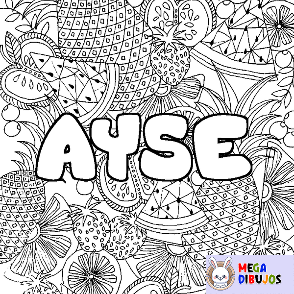 Coloraci&oacute;n del nombre AYSE - decorado mandala de frutas