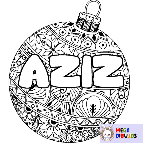 Coloraci&oacute;n del nombre AZIZ - decorado bola de Navidad