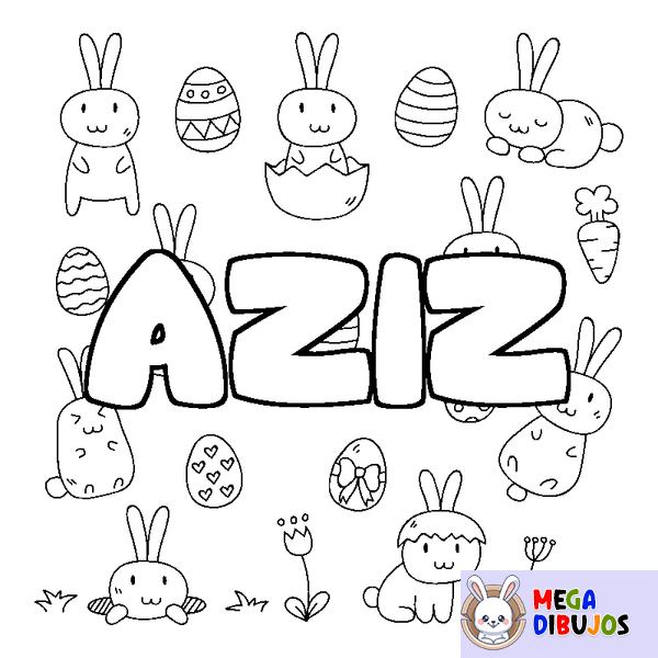 Coloraci&oacute;n del nombre AZIZ - decorado Pascua