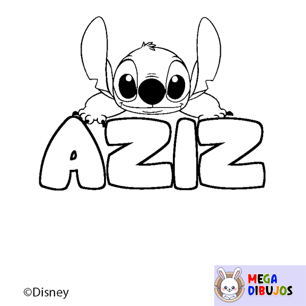 Coloraci&oacute;n del nombre AZIZ - decorado Stitch