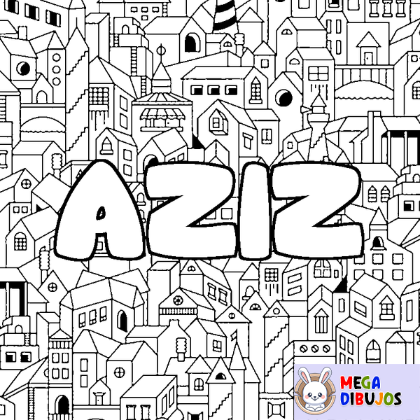 Coloraci&oacute;n del nombre AZIZ - decorado ciudad