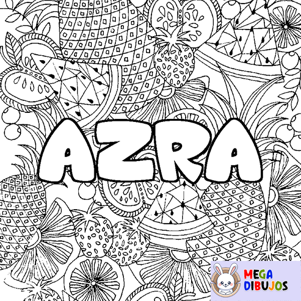Coloraci&oacute;n del nombre AZRA - decorado mandala de frutas