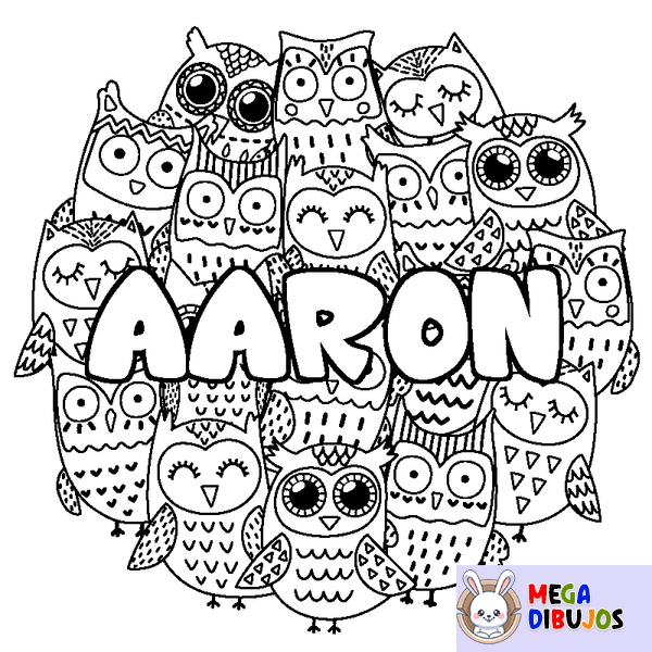 Coloraci&oacute;n del nombre AARON - decorado b&uacute;hos