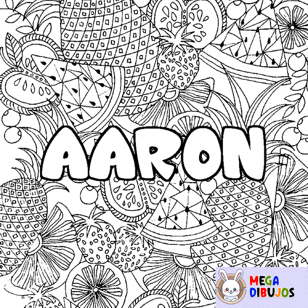 Coloraci&oacute;n del nombre AARON - decorado mandala de frutas