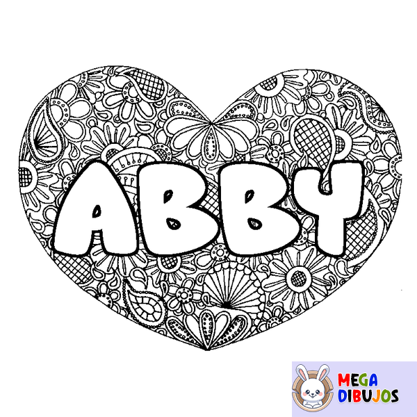 Coloraci&oacute;n del nombre ABBY - decorado mandala de coraz&oacute;n