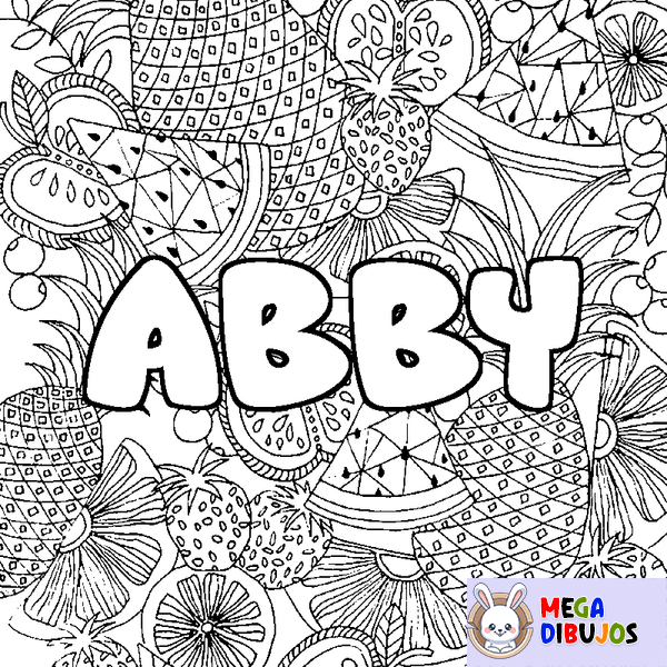 Coloraci&oacute;n del nombre ABBY - decorado mandala de frutas