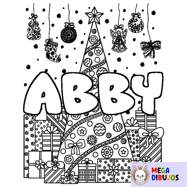 Coloraci&oacute;n del nombre ABBY - decorado &aacute;rbol de Navidad y regalos