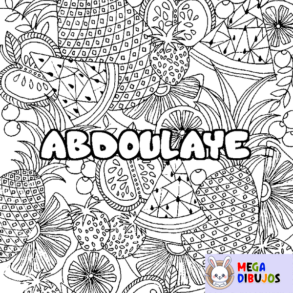 Coloraci&oacute;n del nombre ABDOULAYE - decorado mandala de frutas