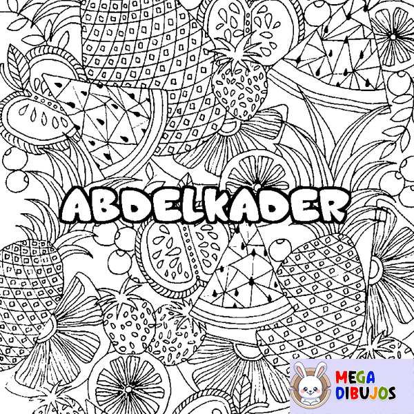 Coloraci&oacute;n del nombre ABDELKADER - decorado mandala de frutas