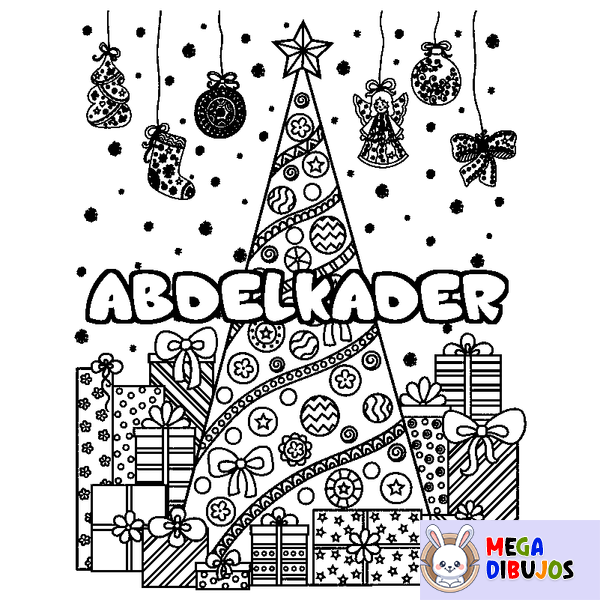 Coloraci&oacute;n del nombre ABDELKADER - decorado &aacute;rbol de Navidad y regalos