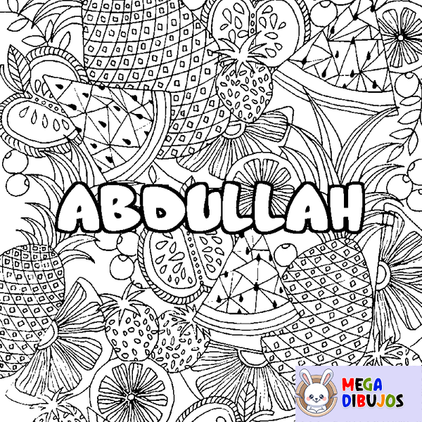 Coloraci&oacute;n del nombre ABDULLAH - decorado mandala de frutas