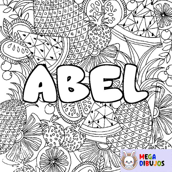 Coloraci&oacute;n del nombre ABEL - decorado mandala de frutas