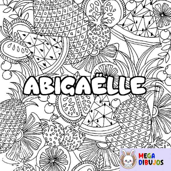 Coloraci&oacute;n del nombre ABIGA&Euml;LLE - decorado mandala de frutas