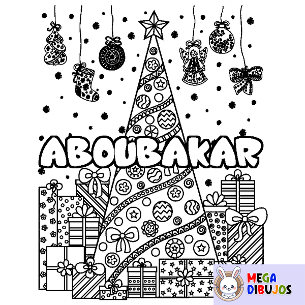 Coloraci&oacute;n del nombre ABOUBAKAR - decorado &aacute;rbol de Navidad y regalos