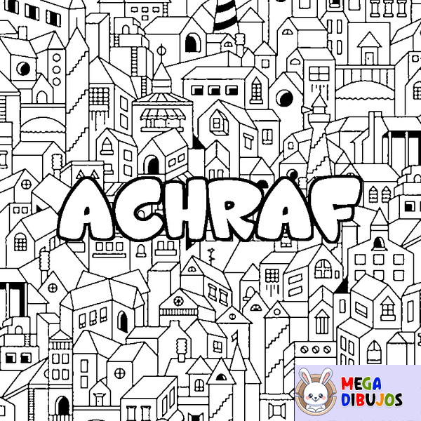 Coloraci&oacute;n del nombre ACHRAF - decorado ciudad