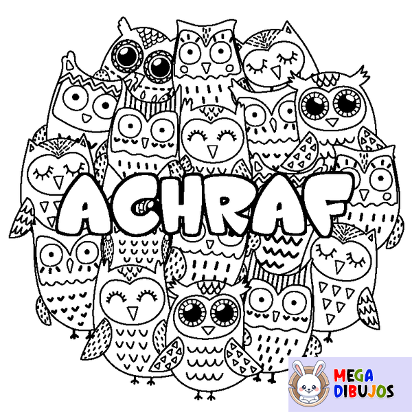 Coloraci&oacute;n del nombre ACHRAF - decorado b&uacute;hos