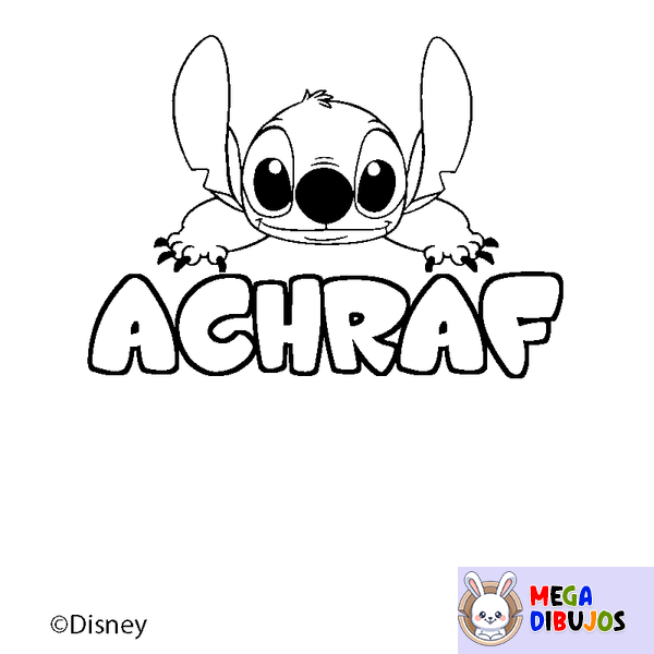 Coloraci&oacute;n del nombre ACHRAF - decorado Stitch