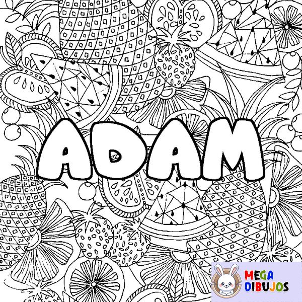 Coloraci&oacute;n del nombre ADAM - decorado mandala de frutas