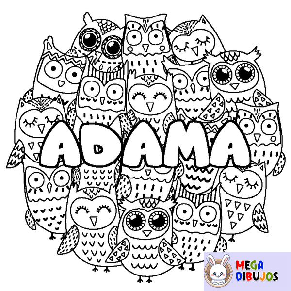 Coloraci&oacute;n del nombre ADAMA - decorado b&uacute;hos