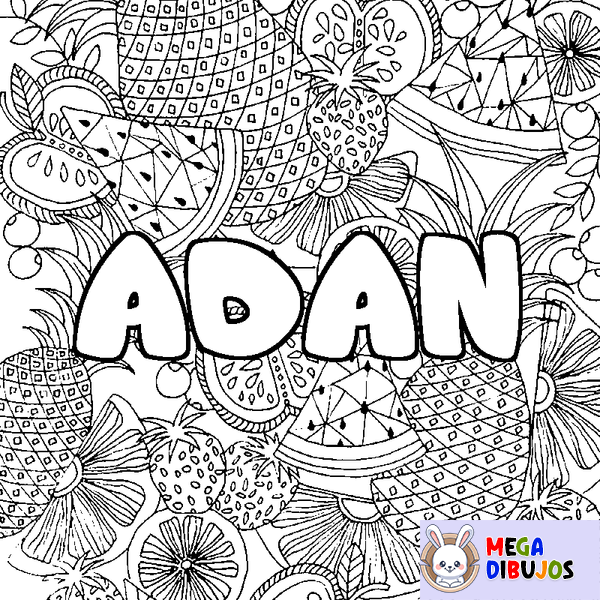 Coloraci&oacute;n del nombre ADAN - decorado mandala de frutas