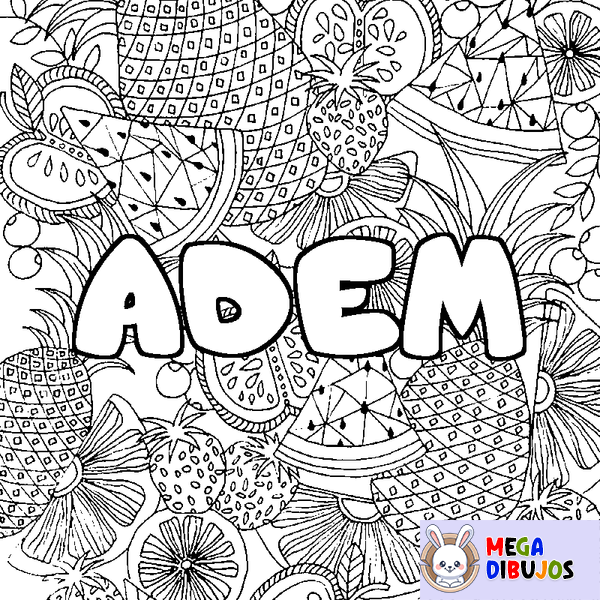 Coloraci&oacute;n del nombre ADEM - decorado mandala de frutas