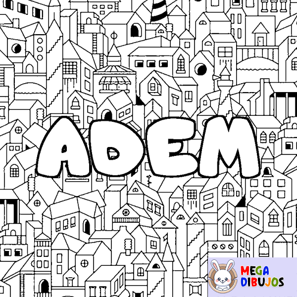 Coloraci&oacute;n del nombre ADEM - decorado ciudad