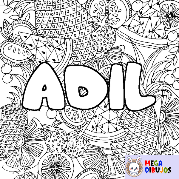Coloraci&oacute;n del nombre ADIL - decorado mandala de frutas