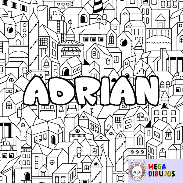 Coloraci&oacute;n del nombre ADRIAN - decorado ciudad