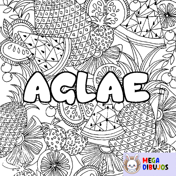 Coloraci&oacute;n del nombre AGLAE - decorado mandala de frutas