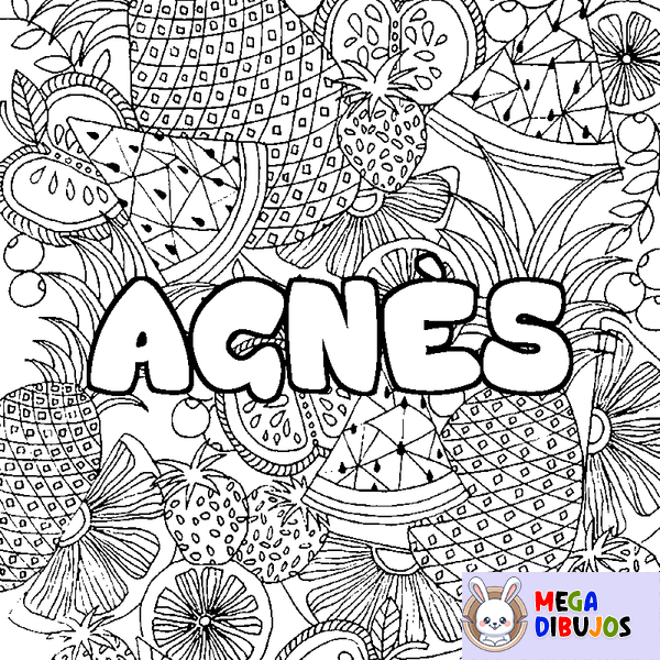 Coloraci&oacute;n del nombre AGN&Egrave;S - decorado mandala de frutas