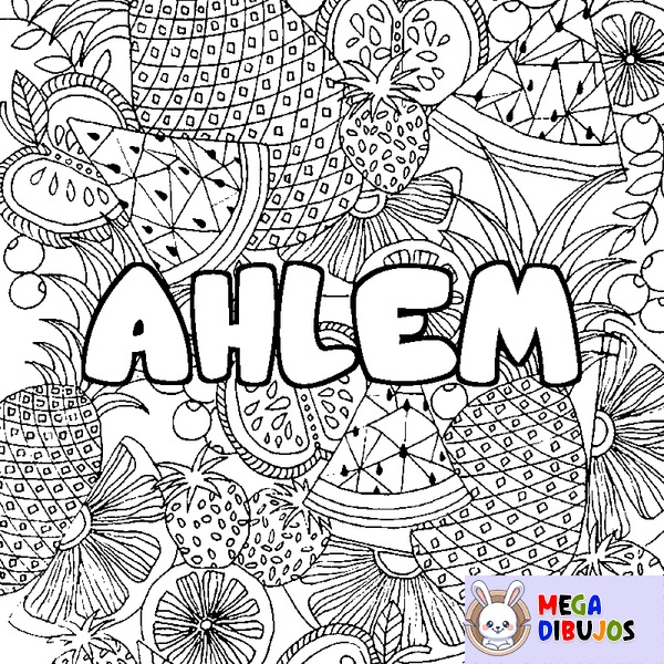 Coloraci&oacute;n del nombre AHLEM - decorado mandala de frutas